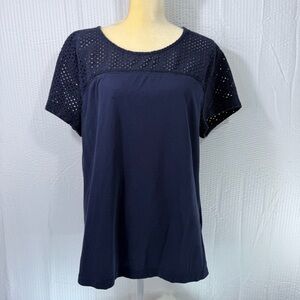 Women’s Nautica Navy Blue Crochet, Thick Lace Top Blouse Size XXL, Short Sleeve